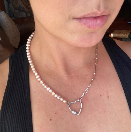 Pearl Necklace with Heart Clasp